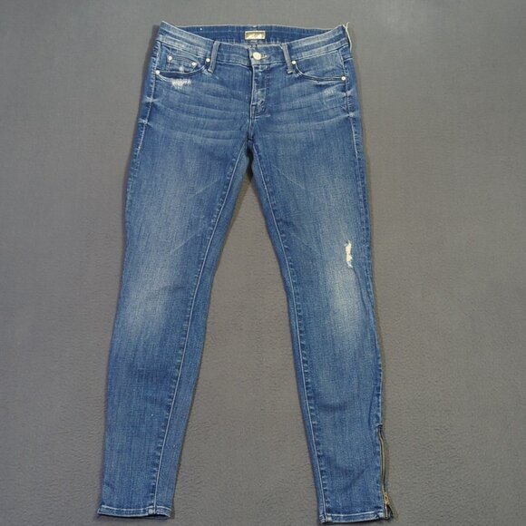 Mother Jeans Women's 27 Blue The Looker Ankle Zip Denim In Graffiti Girl - Picture 2 of 16